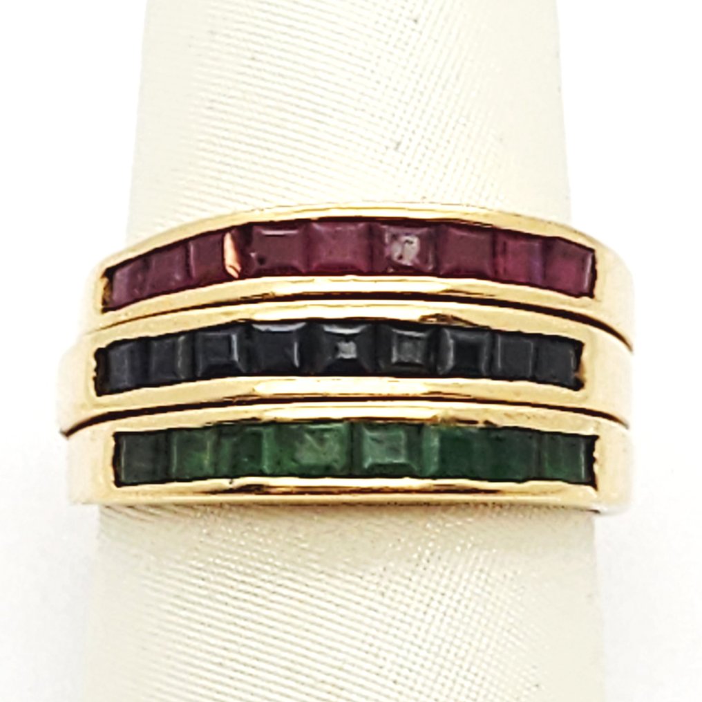 戒指 - 18K包金 黄金 -  0.45ct. tw. 红宝石 - 蓝宝石 - 翡翠 #1.0