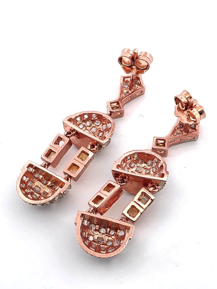 Fără preț de rezervă - Cercei - 9 kt. Aur roz, Argint Citrin - Diamant #4.3