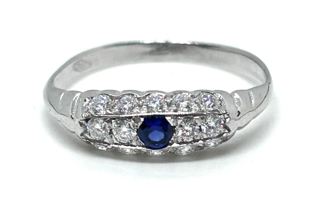 Zonder minimumprijs - Ring - 18 karaat Witgoud -  1.22ct. tw. Saffier - Diamant #1.0