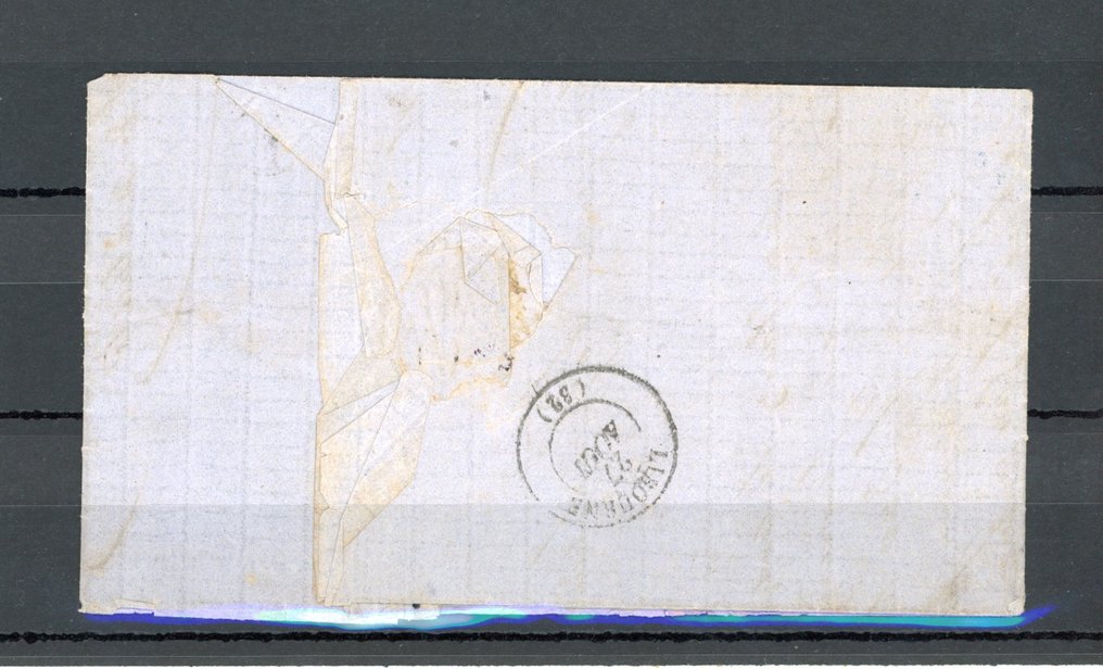 法国 1864 - 稀有邮戳A，估价950欧元，蓝色20分面值，信件用 - Yvert n°14A #2.1