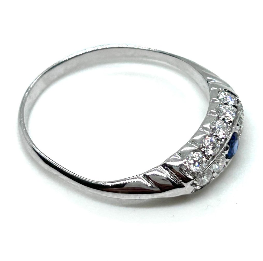 Zonder minimumprijs - Ring - 18 karaat Witgoud -  1.22ct. tw. Saffier - Diamant #4.3