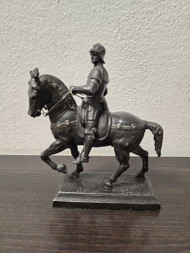 Nach Andrea del Verrocchio - Sculpture, Reiter Statue Bartolomeo Colleoni. - 25.5 cm - Métal, Régule #1.0