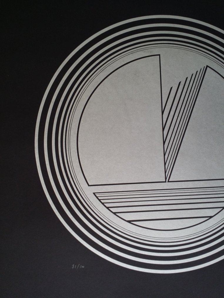 Friedrich Geiler (1946) - Linoleum, handsigned and numb. / 1974 / OP ART #2.1