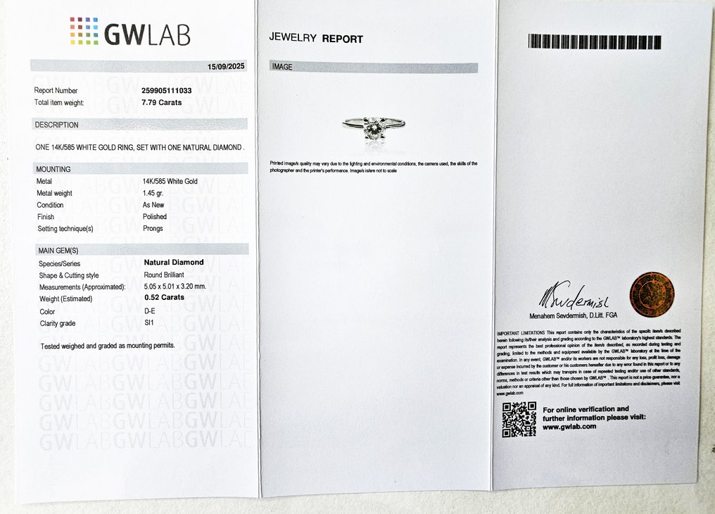 订婚戒指 - 14K包金 白金 - 0.52ct. tw. - D/SI1 #2.1