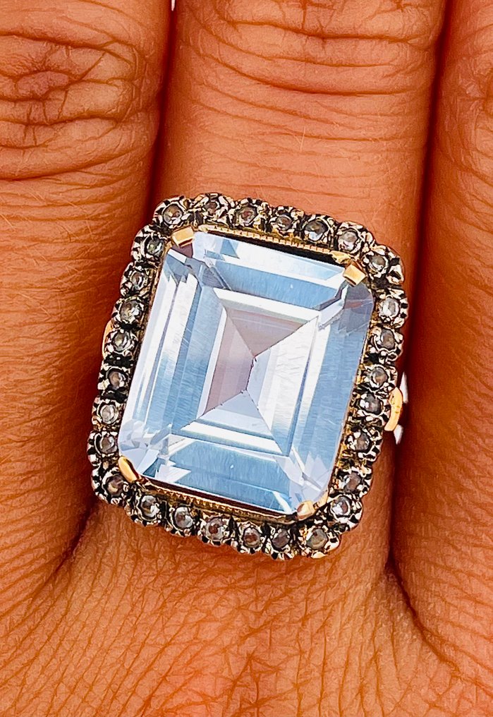 没有保留价 - 戒指 - 9 kt. 黄金, 银 海蓝宝石 #2.1