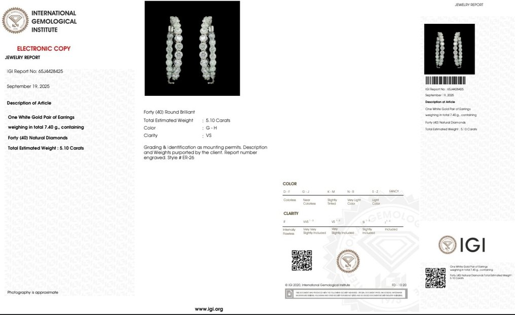 Drop fülbevaló - 18 kt. Fehér arany - 5.10ct. tw. Gyémánt (Természetes) #3.2