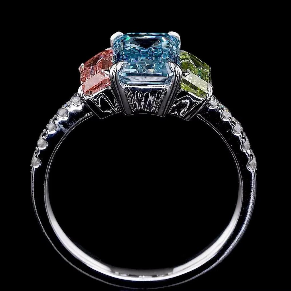 Gyűrű - 14 kt. Fehér arany - 3.18ct. tw. Kék Gyémánt (Laboratóriumban előállított fancy színű gyémánt) - Gyémánt #4.3