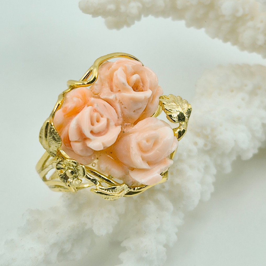 珊瑚 - 銀, 鍍金 - 戒指 - CORALLO ROSATO #1.0