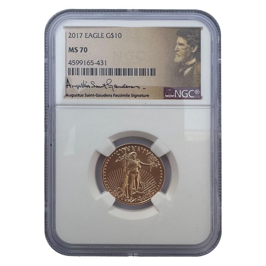 美国. 2017 1/4 oz $10 USD American Gold Eagle NGC MS-70 Saint-Gaudens Facsimile Signature #1.0