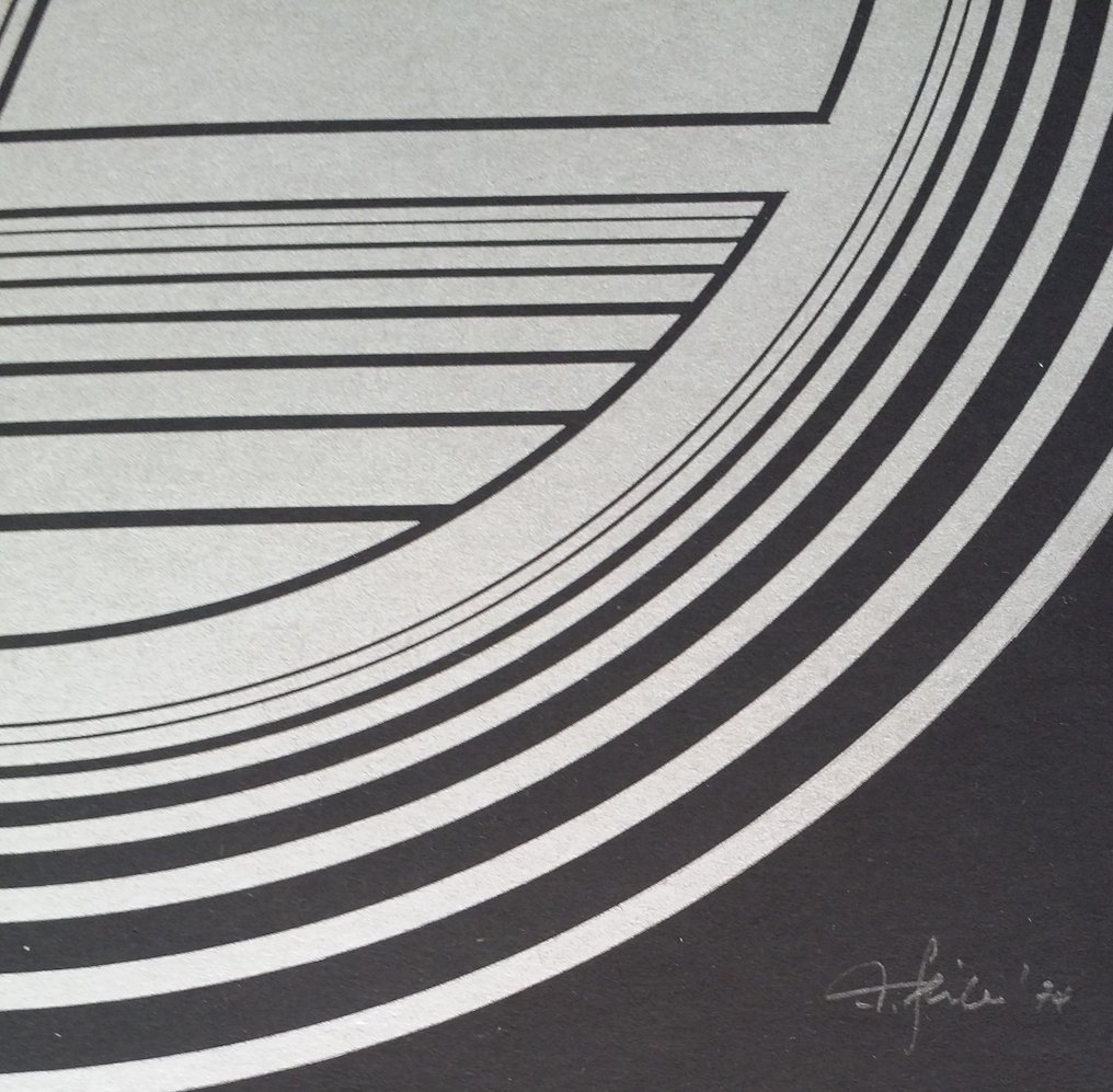 Friedrich Geiler (1946) - Linoleum, handsigned and numb. / 1974 / OP ART #4.3