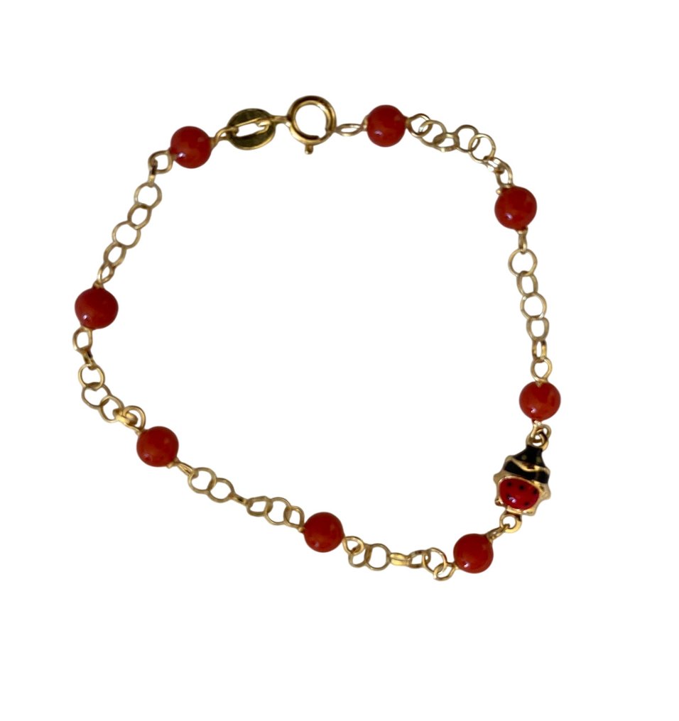 χωρίς τιμή ασφαλείας - Βραχιόλι - 18 καράτια Κίτρινο χρυσό Κοράλλι - Αληθινό βάπτισμα κοράλλι #1.0