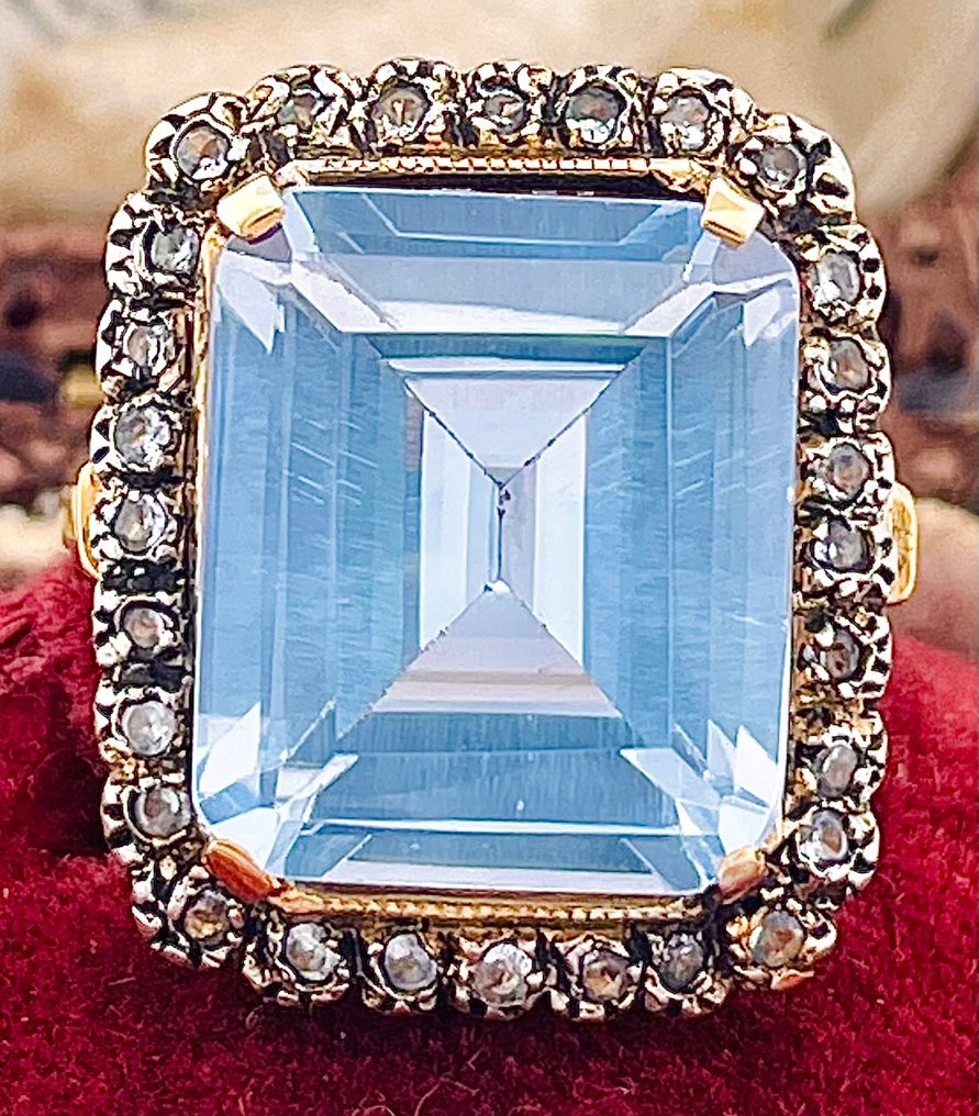 没有保留价 - 戒指 - 9 kt. 黄金, 银 海蓝宝石 #1.0