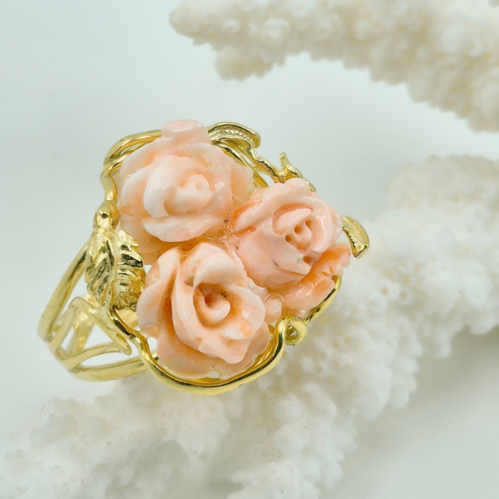 珊瑚 - 銀, 鍍金 - 戒指 - CORALLO ROSATO #2.1