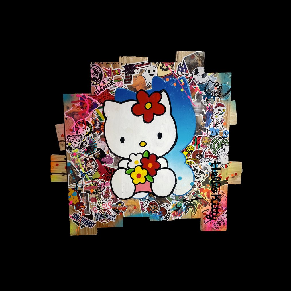 Vincent STREIFF - Tableau Pop Art HELLO KITTY sur bois de palette signé par l'artiste #1.0