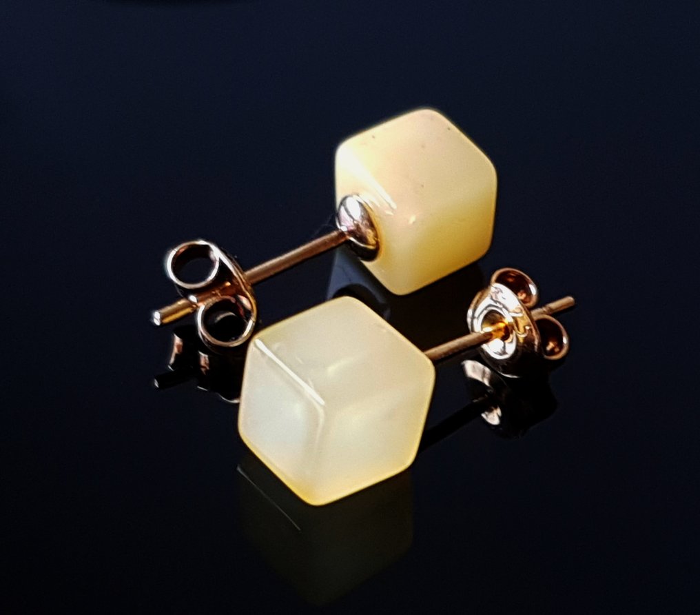 奶油糖色天然波罗的海琥珀耳环 - 银色 - 琥珀  (没有保留价) #4.3