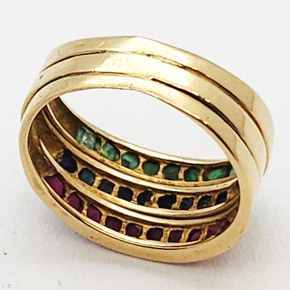 戒指 - 18K包金 黄金 -  0.45ct. tw. 红宝石 - 蓝宝石 - 翡翠 #3.2