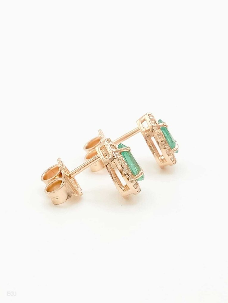 Nincs minimálár - Koktél fülbevaló - 14 kt. Rózsa arany - 1.60ct. tw. Smaragd - Gyémánt - 585 #2.1