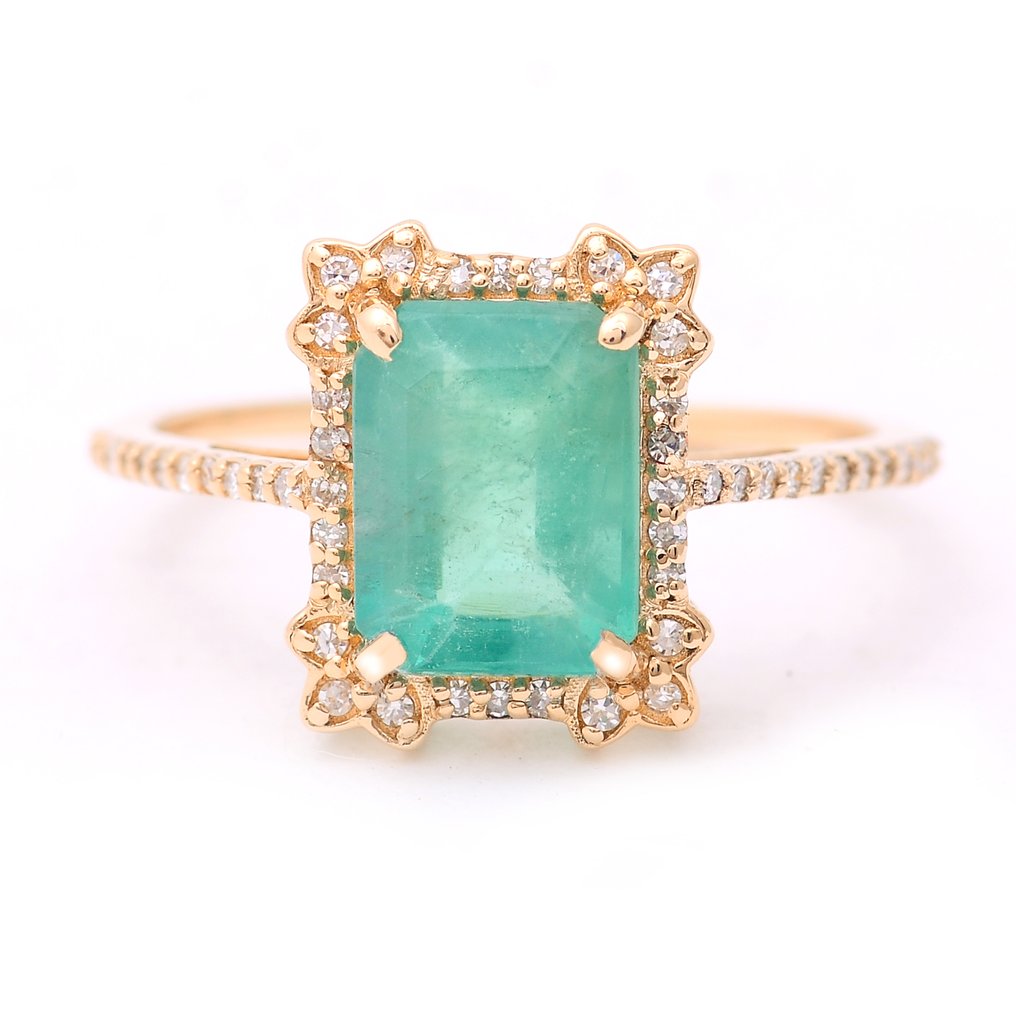 χωρίς τιμή ασφαλείας - Δαχτυλίδι - 14 καράτια Κίτρινο χρυσό - 2.26ct. tw. Σμαράγδι - Διαμάντι #1.0