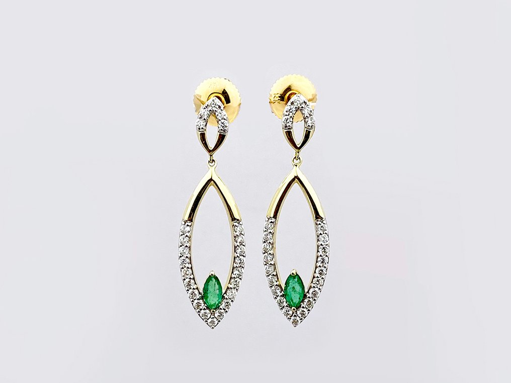 耳環 - 14 克拉 黃金 - 0.72ct. tw. 祖母綠 - 鉆石 #1.0