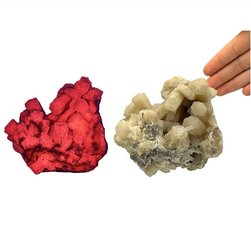 绿阿拉贡石六边形，紫外线红色，西西里 矩陣晶體 - 高度: 114 mm - 闊度: 98 mm- 679 g #1.0