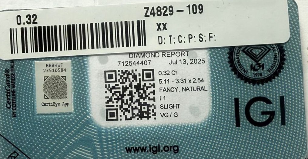 χωρίς τιμή ασφαλείας - 1 pcs Διαμάντι  (Φυσικού χρώματος)  - 0.32 ct - Fancy Πορτοκαλί - I1 - International Gemological Institute (IGI) #4.3