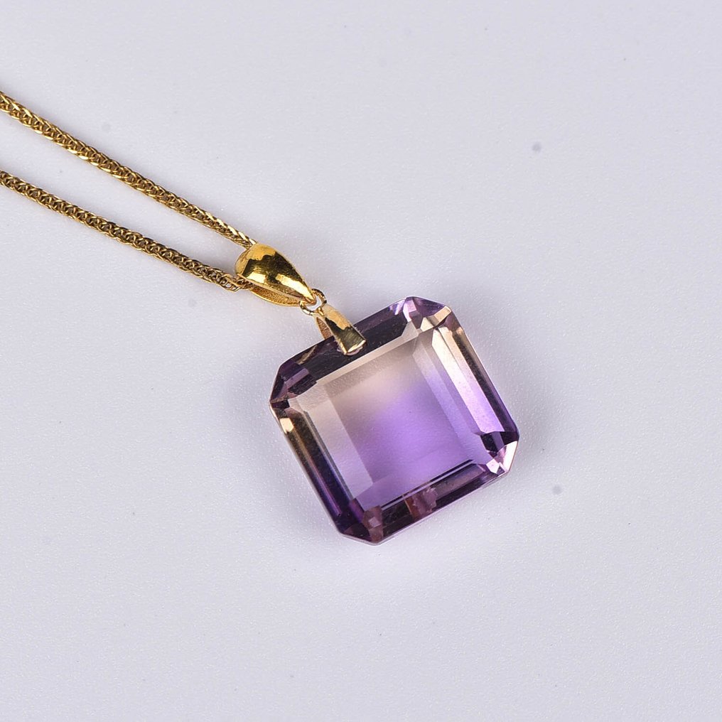 没有保留价 - 吊坠项链 - 18K包金 黄金 紫黄晶 - ALGT 认证 #1.0
