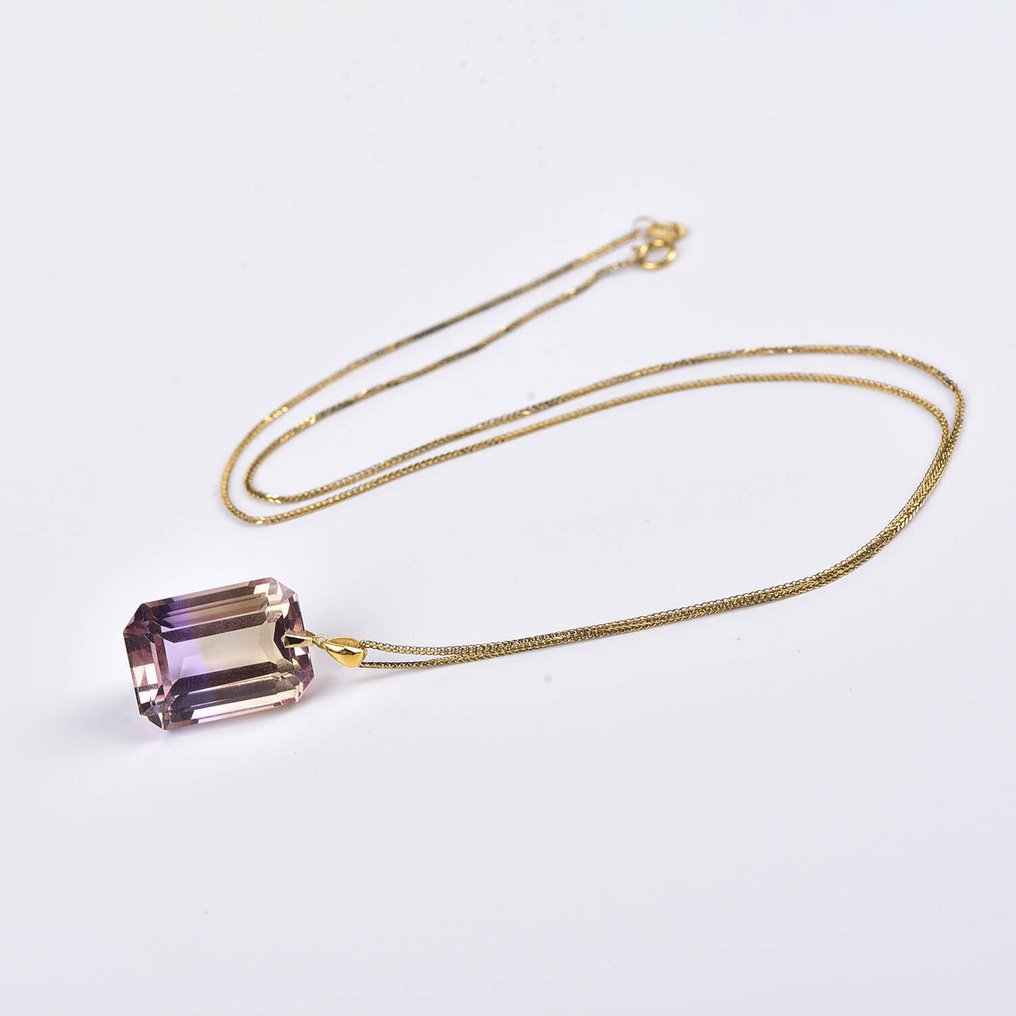 没有保留价 - 吊坠项链 - 18K包金 黄金 紫黄晶 - ALGT 认证 #1.0
