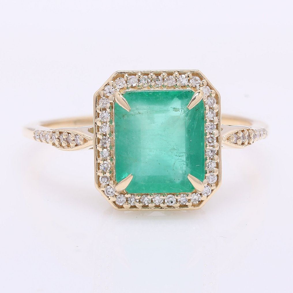 Ingen mindstepris - Ring - 14 karat Gulguld -  2.46ct. tw. Smaragd - Diamant #1.0