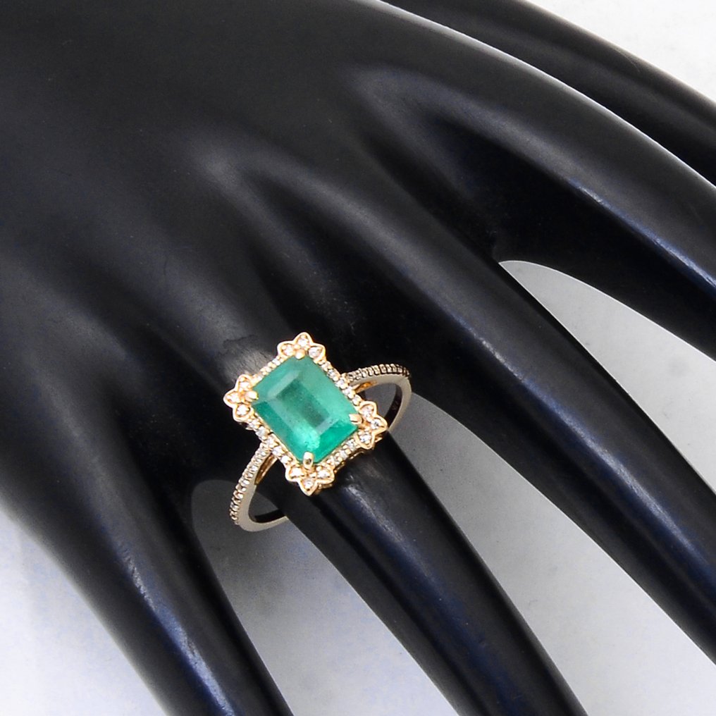 χωρίς τιμή ασφαλείας - Δαχτυλίδι - 14 καράτια Κίτρινο χρυσό - 2.26ct. tw. Σμαράγδι - Διαμάντι #1.0