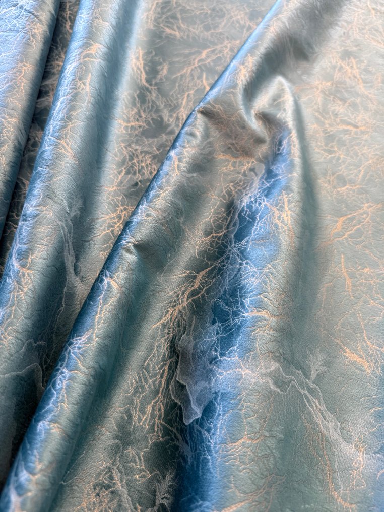 Prestigioso tessuto velluto blu cobalto impreziosito con decoro in filo d’oro Louis XVI - Tessuto (2) - 2.8 m - 1.4 m #2.1