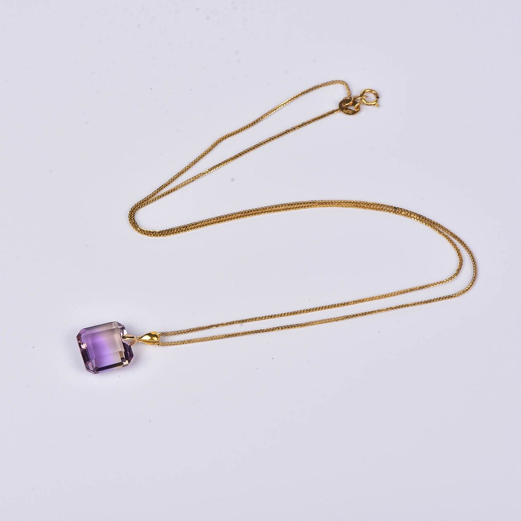 没有保留价 - 吊坠项链 - 18K包金 黄金 紫黄晶 - ALGT 认证 #1.0