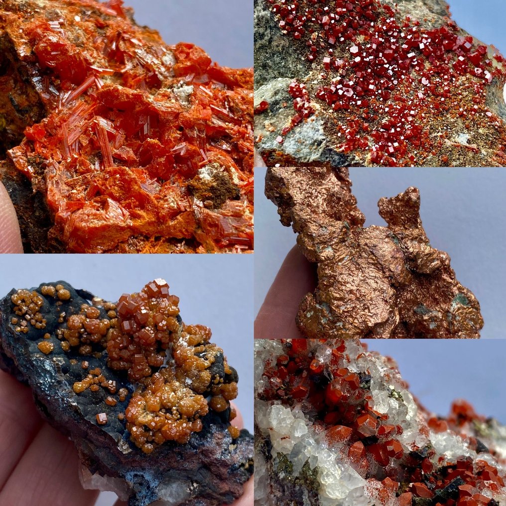 Belle collection de minéraux tels que crocoïte, hématoïde, quartz, etc. Groupe de cristal - Hauteur : 8.8 cm - Largeur : 4.2 cm- 754 g - (5) #1.0