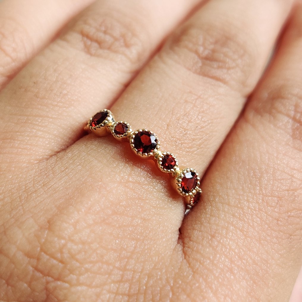 Βέρα - 14 καράτια Κίτρινο χρυσό - 0.65ct. tw. Γρανάτης - Ανθρακωμένος δαχτυλίδι με φυσικό γαρνίτη #4.3