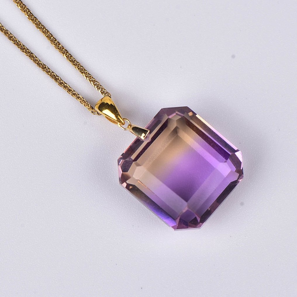 没有保留价 - 吊坠项链 - 18K包金 黄金 紫黄晶 - ALGT 认证 #1.0
