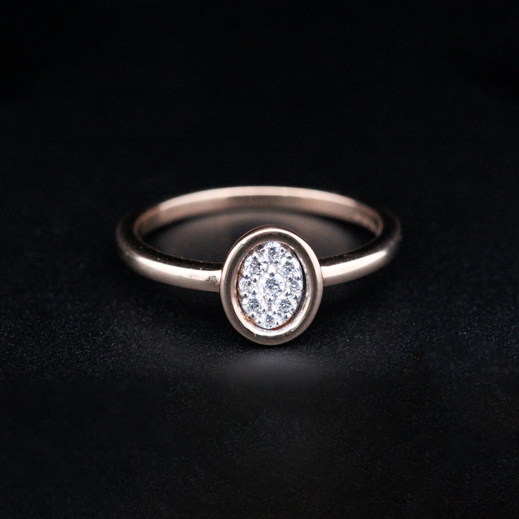 戒指 - 18 克拉 玫瑰金 -  0.12ct. tw. 鉆石 (天然) #1.0