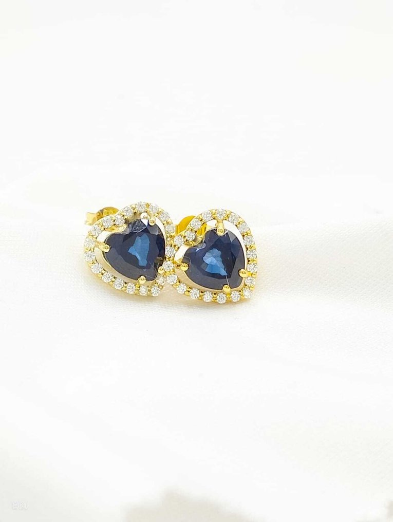 Sans prix de réserve - Boucles d'oreilles - 14 carats Or jaune Saphir - Diamant #1.0