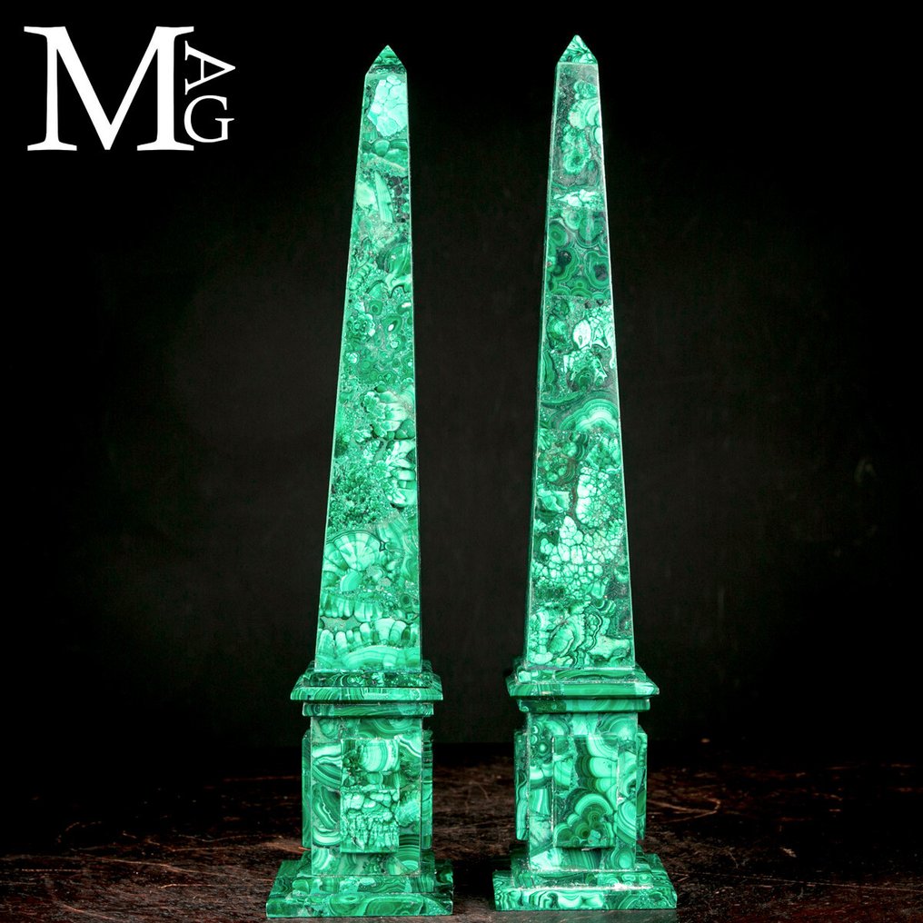 Κομψά μαλαχίτης obelisks. - Ύψος: 390 mm - Πλάτος: 82 mm- 2904 g #3.2