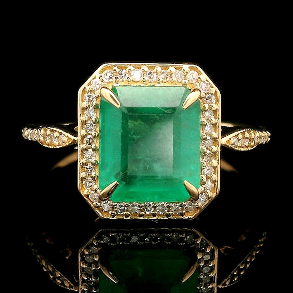 Ingen mindstepris - Ring - 14 karat Gulguld -  2.46ct. tw. Smaragd - Diamant #3.2