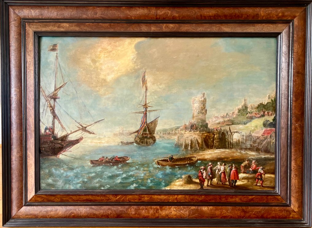 Andries van Eertvelt (1590–1652), Attributed to - Flemish seascape - Ships in a mediterranean harbour #2.1