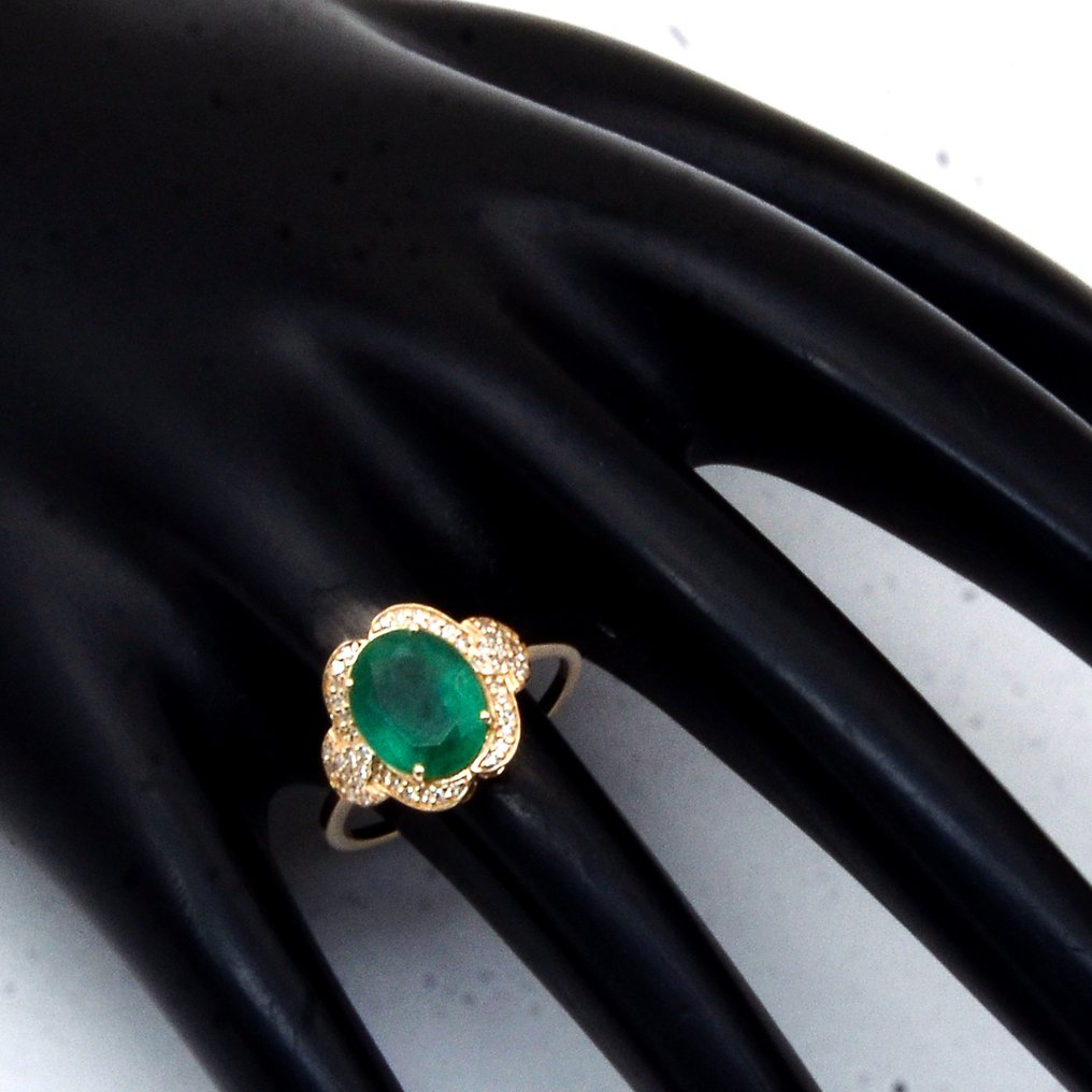 χωρίς τιμή ασφαλείας - Δαχτυλίδι - 14 καράτια Κίτρινο χρυσό - 2.30ct. tw. Σμαράγδι - Διαμάντι #1.0