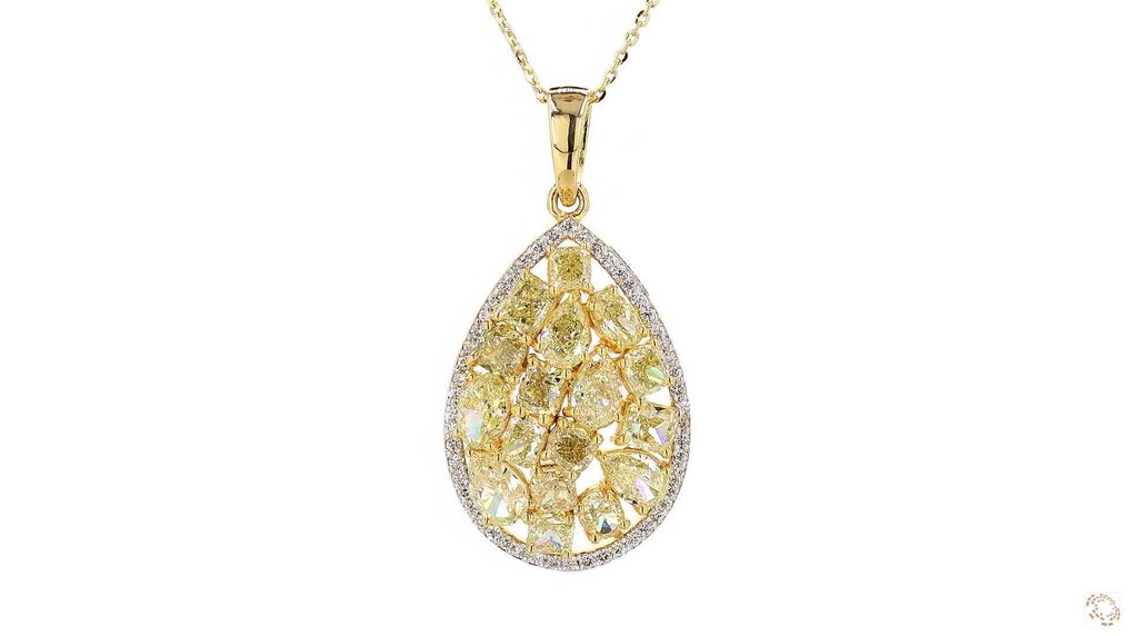 没有保留价 - 项链 - 14K包金 黄金 -  4.44ct. tw. 黄色 钻石 (天然色彩的) - 钻石 - IGI #4.3