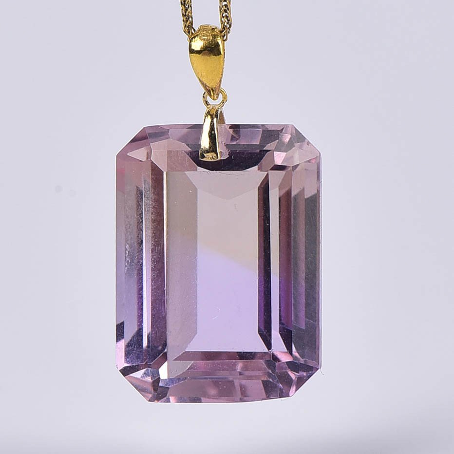 χωρίς τιμή ασφαλείας - Κολιέ με μενταγιόν - 18 καράτια Κίτρινο χρυσό Αμετρίνης - ALGT Πιστοποιημένο #4.3