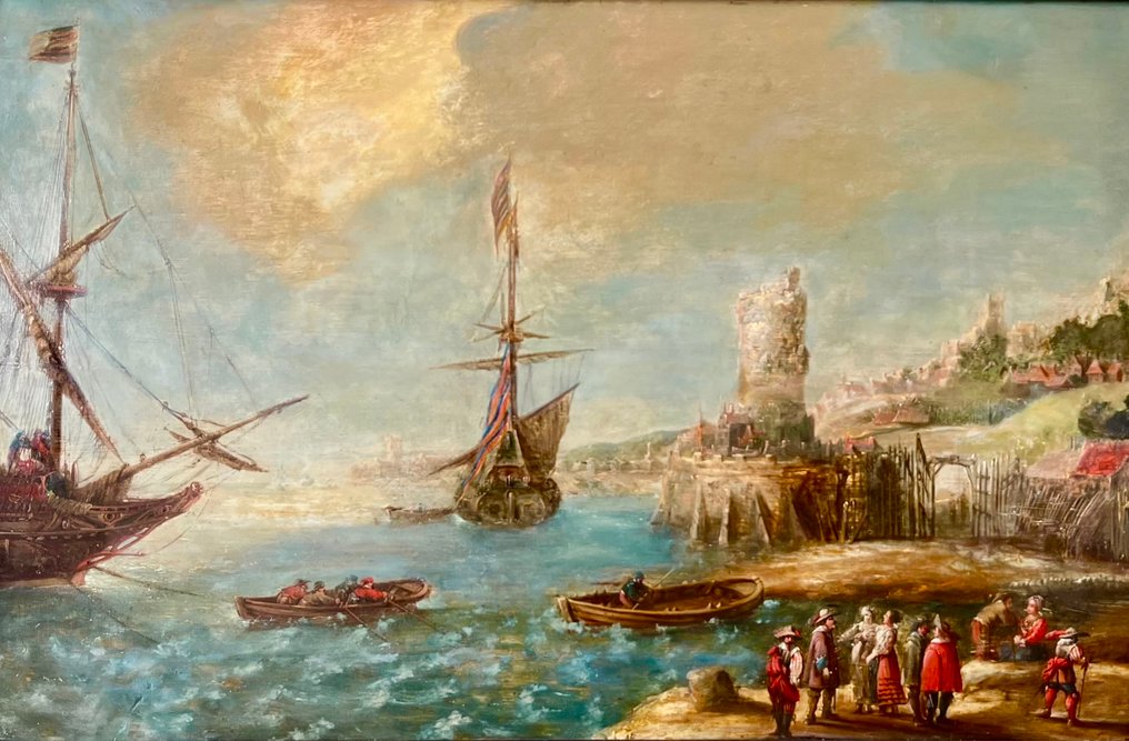 Andries van Eertvelt (1590–1652), Attributed to - Flemish seascape - Ships in a mediterranean harbour #1.0