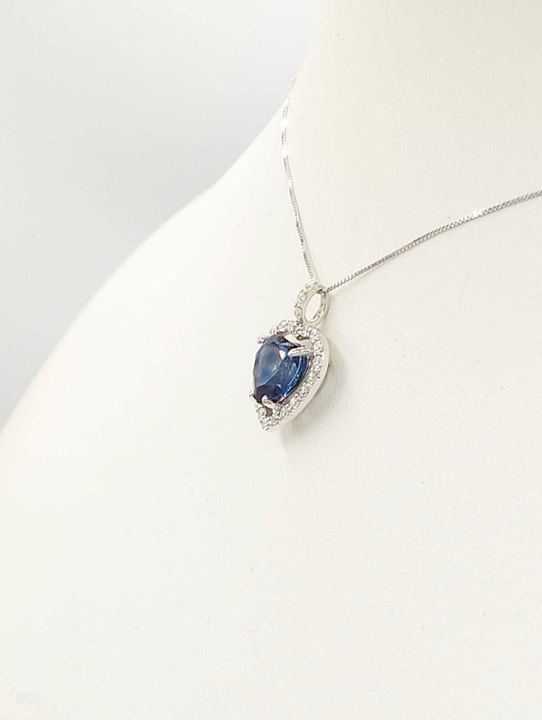 没有保留价 - 项链 - 18K包金 白金 蓝宝石 - 钻石 #3.2