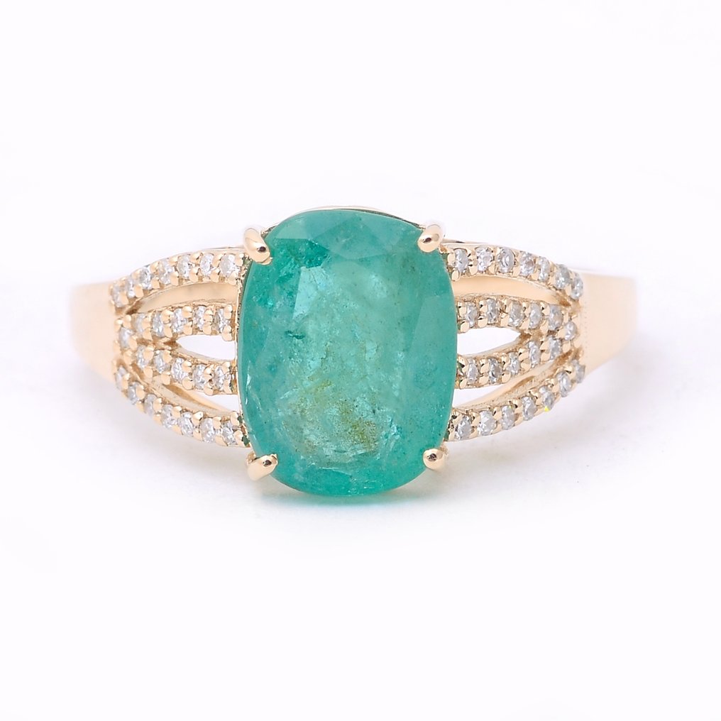 没有保留价 - 戒指 - 14K包金 黄金 -  2.62ct. tw. 祖母绿 - 钻石 #1.0