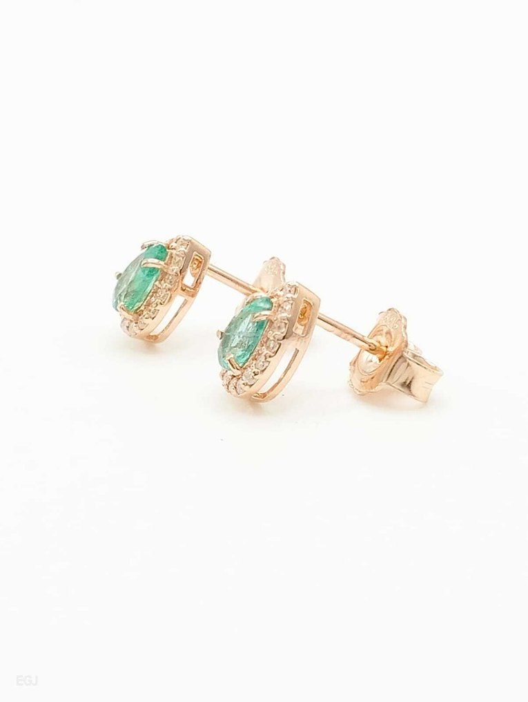 Nincs minimálár - Koktél fülbevaló - 14 kt. Rózsa arany - 1.60ct. tw. Smaragd - Gyémánt - 585 #3.2