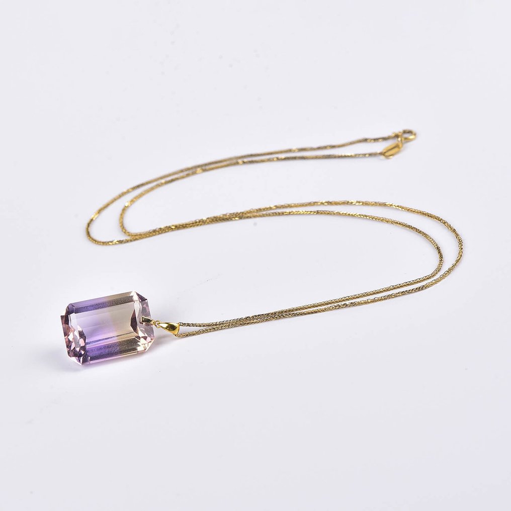 没有保留价 - 吊坠项链 - 18K包金 黄金 紫黄晶 - ALGT 认证 #1.0