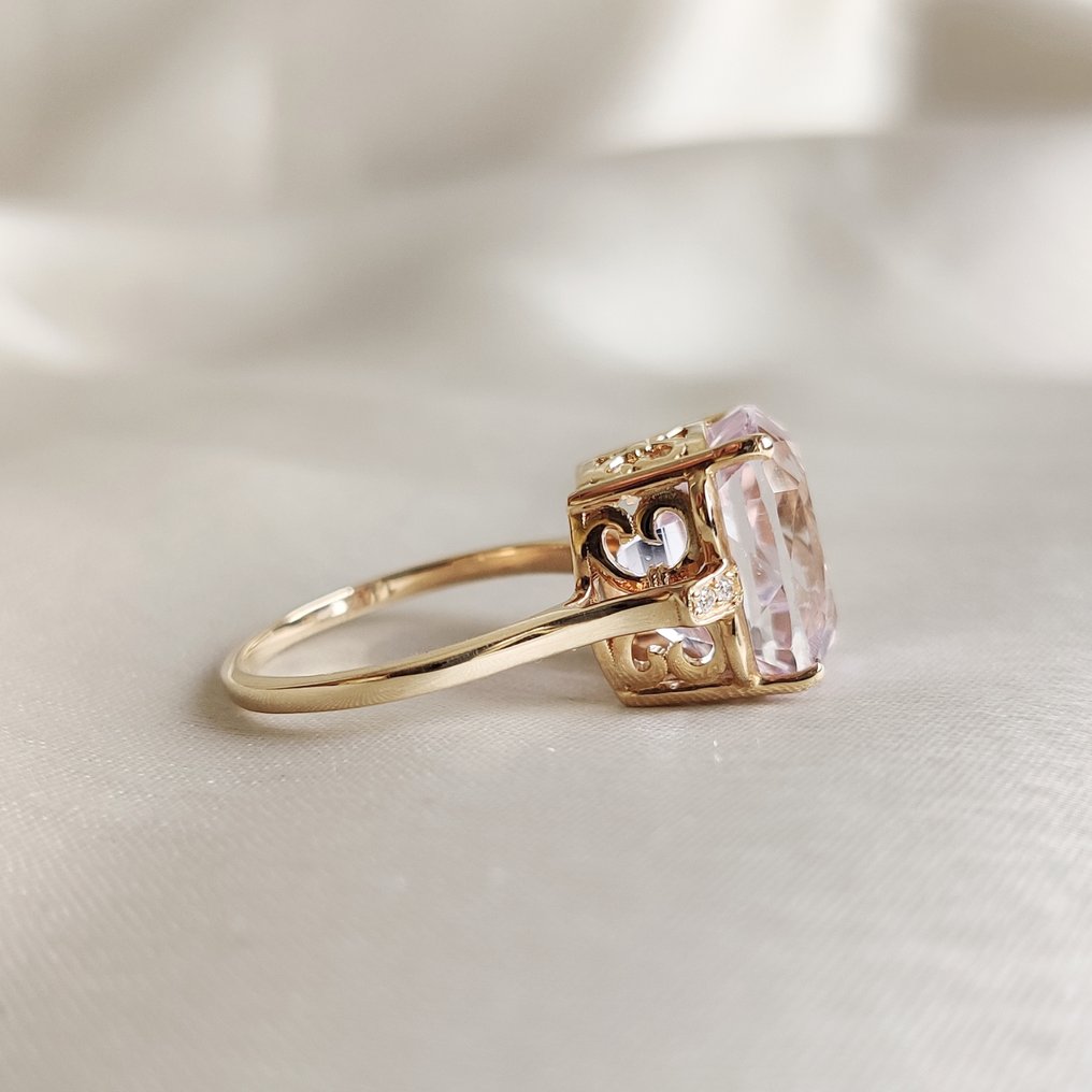 Βέρα - 14 καράτια Κίτρινο χρυσό -  9.18ct. tw. Κουνζίτης - Διαμάντι - Δαχτυλίδι με διαμάντι και κυνζίτη #4.3