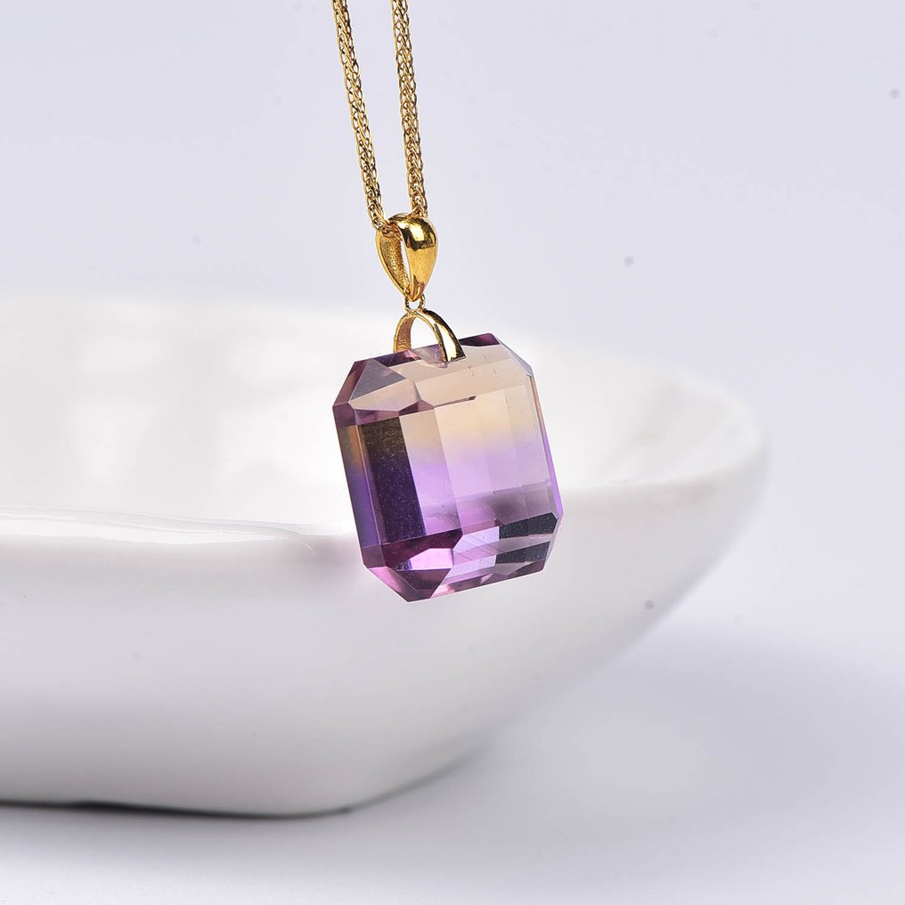 没有保留价 - 吊坠项链 - 18K包金 黄金 紫黄晶 - ALGT 认证 #4.3