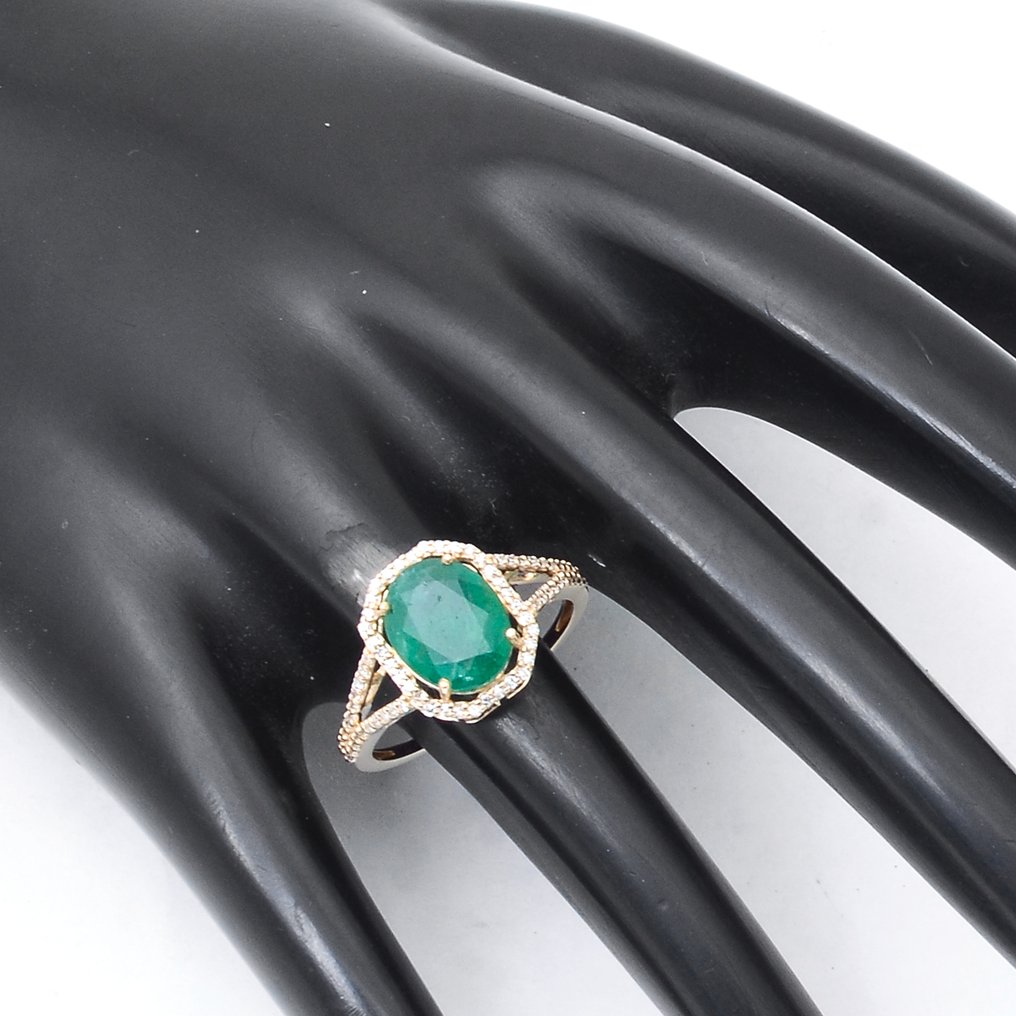 沒有保留價 - 戒指 - 14 克拉 黃金 -  2.47ct. tw. 祖母綠 - 鉆石 #1.0